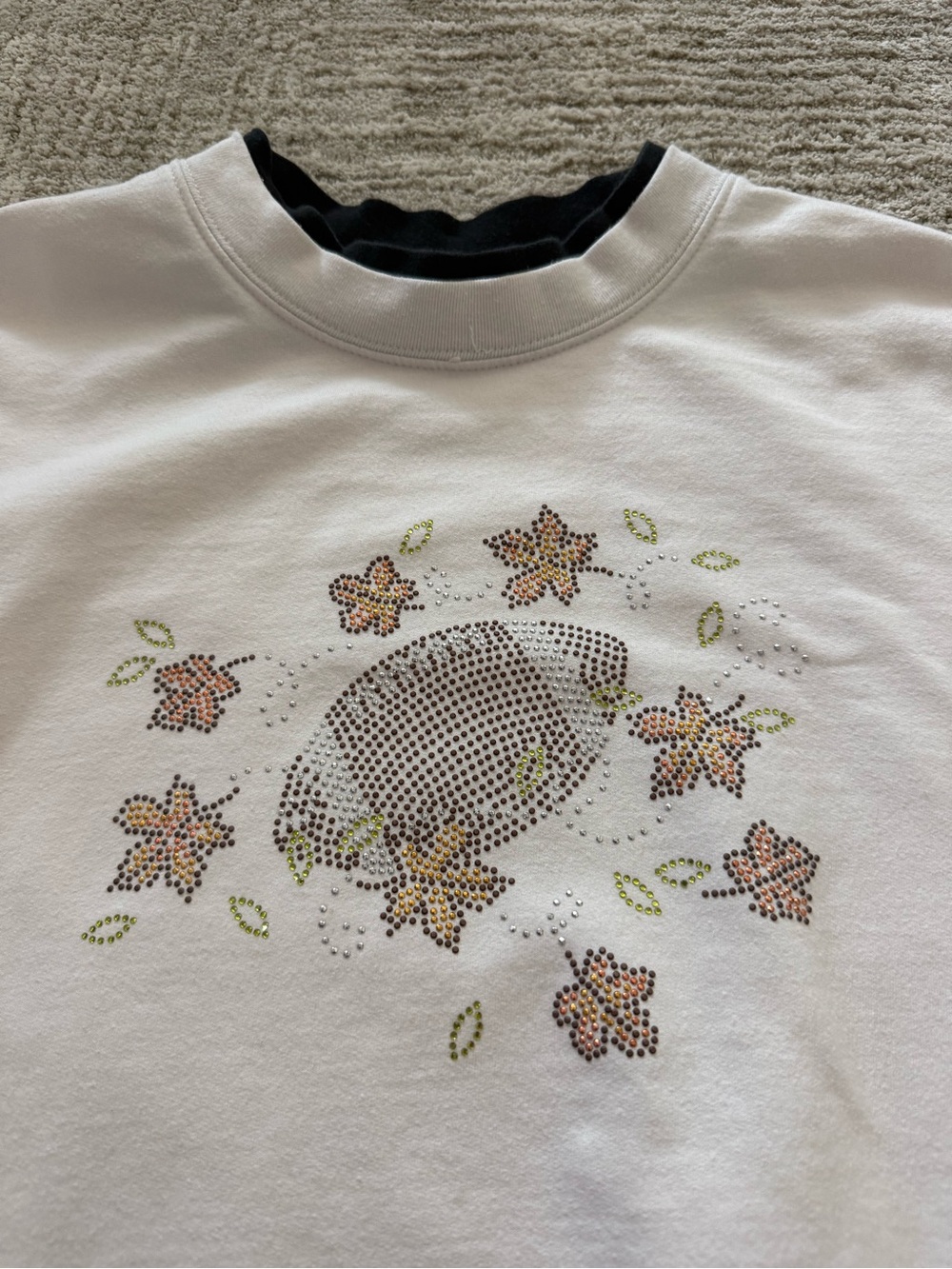 White Fall and Football Rhinestone Crewneck Sweatshirt with Black Trim